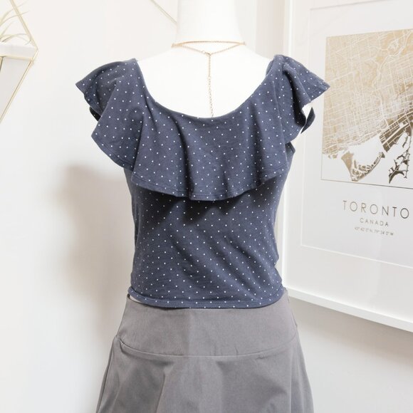 Dusty Blue Ruffle Collared T Shirt ☁️ AMERICAN EAGLE - Picture 3 of 6